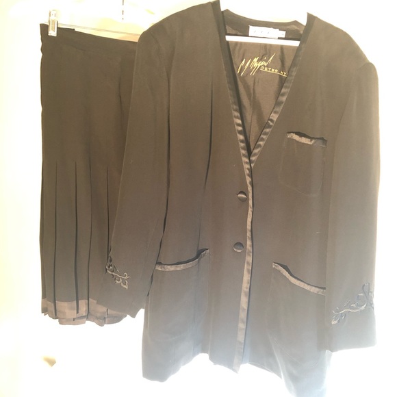 Black Silk Suit, Jacket and Skirt - Picture 1 of 8